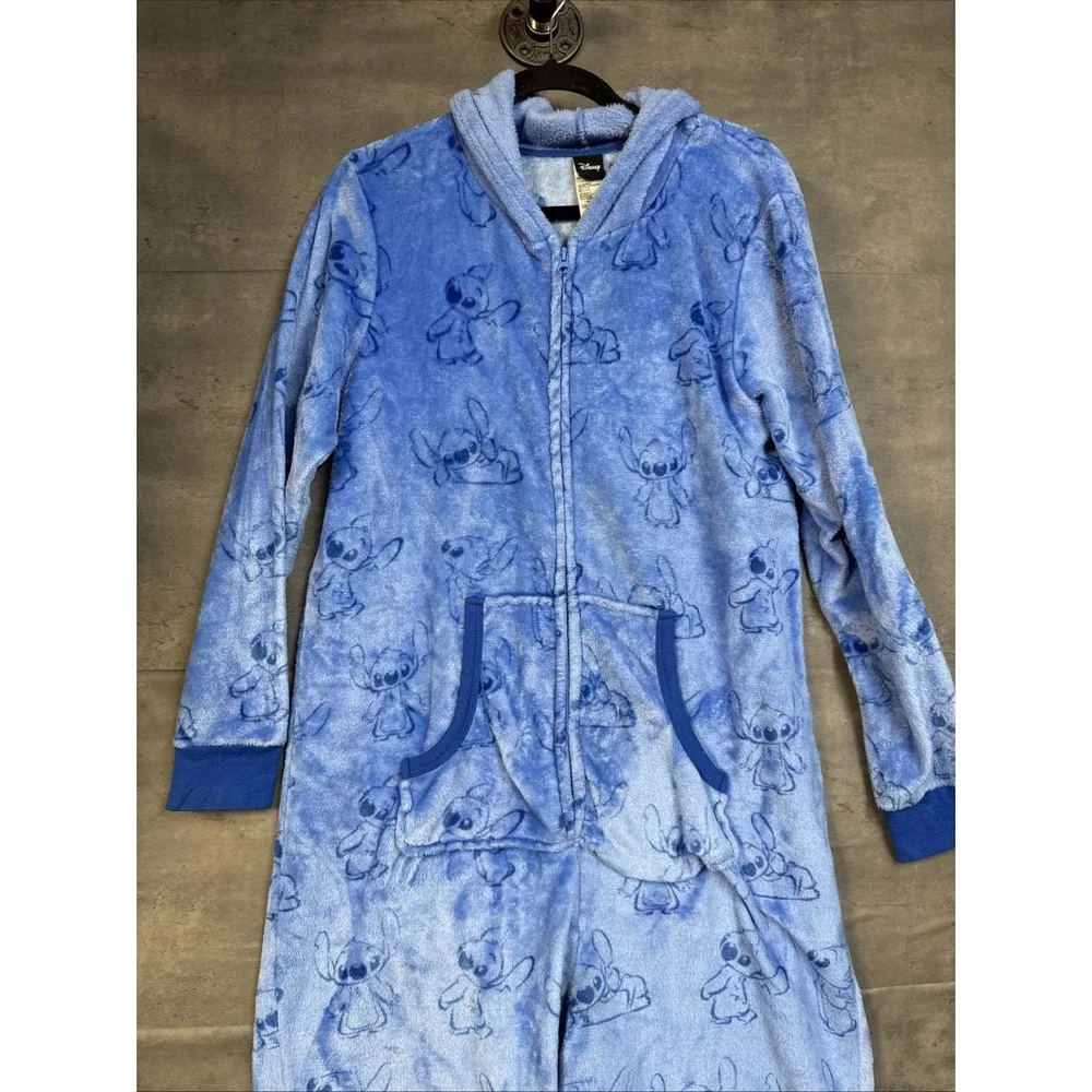 Disney Women's Stitch fleece union suit Hood Zipper Kangaroo Pocket  XL